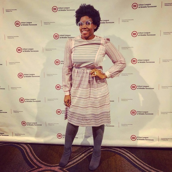 Vintage Melissa Lane Midi Dress in Grey and Pastel Pink - Picture 4 of 4